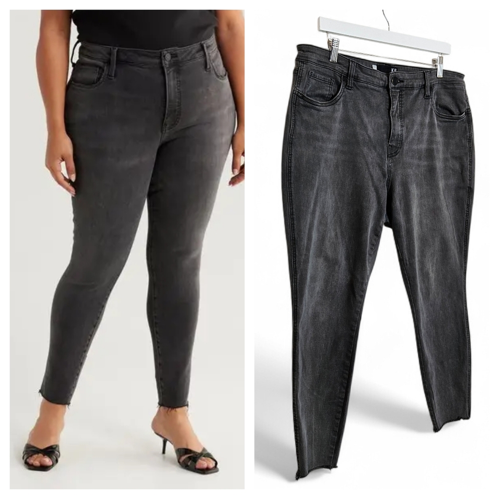 KUT From The Kloth Fab Ab Skinny Jeans 16W High Rise Raw Hem Washed Black